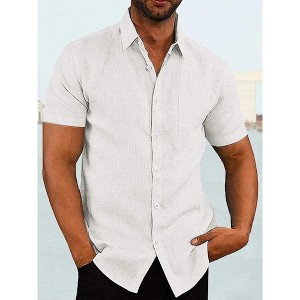 COOFANDY Men's Casual Button Down Shirts Short Sleeve Linen Shirts Summer Beach Dress Shirt - 1 of 4
