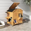 SKYONE Fir Wood 2-Tier Outdoor Cat House with Balcony, Weatherproof Roof, Openable Top & Removable - 2 of 4