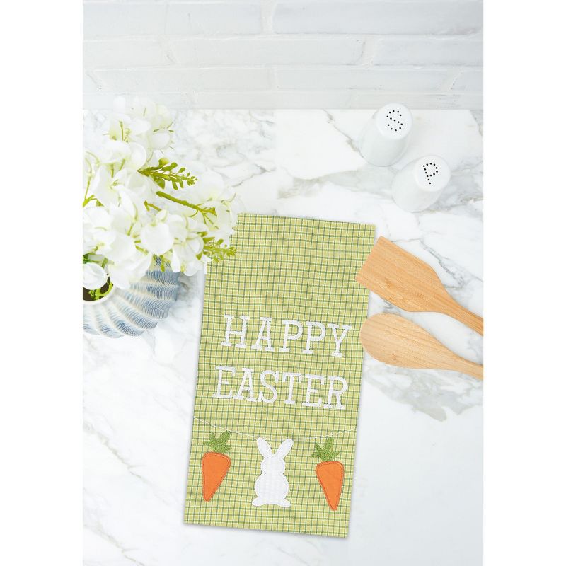 C&F Home 27" x 18" "Happy Easter" Sentiment Easter Bunny with Carrots on Green Check Backgound Cotton Kitchen Dish Towel, 3 of 5