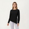 Anna-Kaci Active Women's Long Sleeve Asymmetrical Hem Pullover Top with Crew Neck and Relaxed Fit - 2 of 4