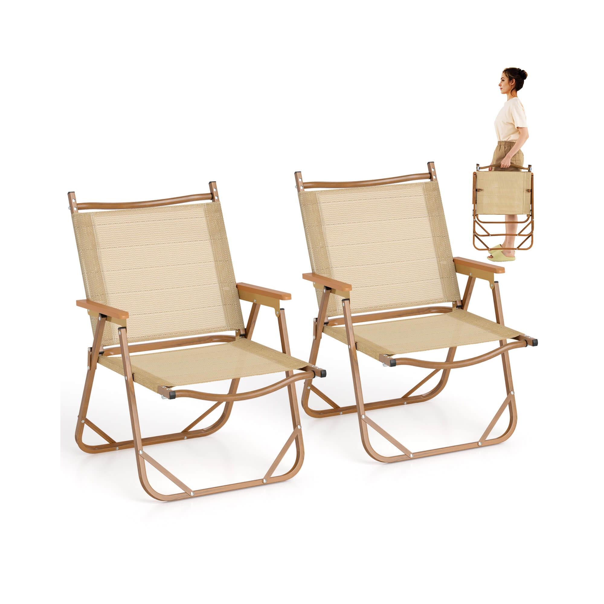 Costway Folding Camp Chairs Set of 2 with Aluminum Frame Support 400 LBS with Armrests