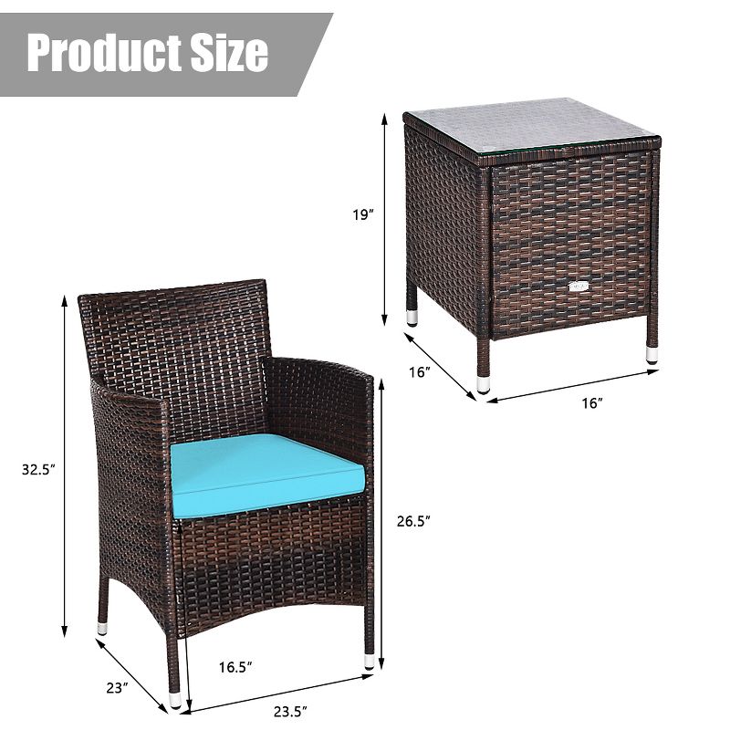Costway Outdoor 3 PCS PE Rattan Wicker Furniture Sets Chairs  Coffee Table Garden, 2 of 15