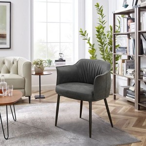 HOMLUX PU Leather Mid-Century Modern Dining Chair with Armrest, Metal Legs - 1 of 4