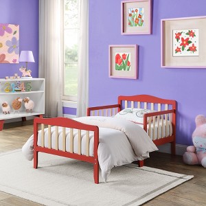 NicBex Twin Size Simple Wood Toddler Bed with Wooden Curved Headboard & Safety Rail,Cute Platform Bed for Kids Room - 1 of 4