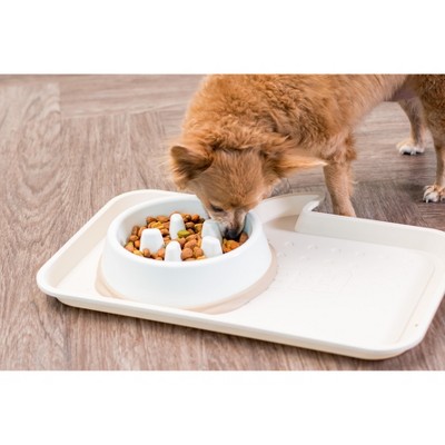 White and Beige Slow Feeder Dog Bowl with Anti-Slip Base