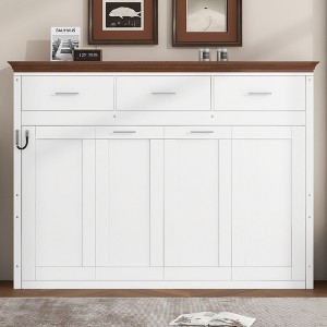 Twin Size Murphy Bed Wall Bed with 3 Drawers, Foldable Cabinet Bed, White - ModernLuxe - 1 of 4