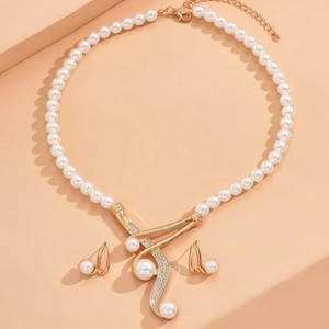 Luupatchy Elegant Artificial Pearl Jewelry Set- Gold-Tone Necklace and Earrings for Women - 1 of 4