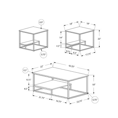 White Steel 3-Piece Coffee and End Table Set