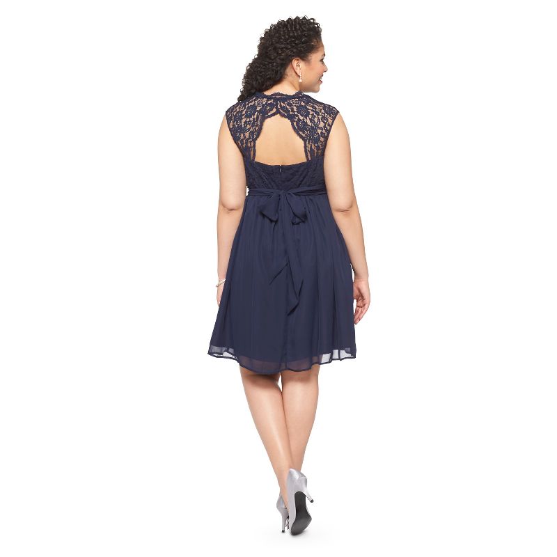 Women's Scalloped Lace V-Neck with Back Cutout Bridesmaid Dress Navy 8 - TEVOLIO&#8482;, 4 of 5