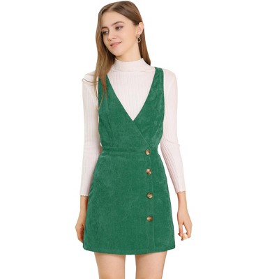 Allegra K Women's Corduroy Mini V Neck Vintage A-Line Bib Overall Pinafore Skirts