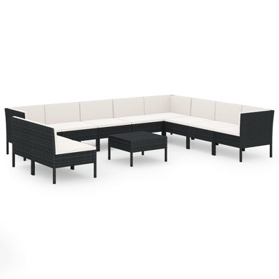 vidaXL Garden Lounge Set Patio Sectional Sofa Couch Outdoor Poly Rattan Black
