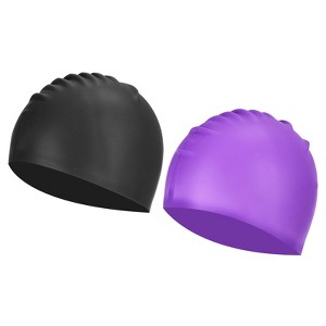 Unique Bargains Silicone Waterproof High-Stretch Adult Swimming Caps 2 Pcs - 1 of 4