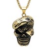 Steeltime 24" Men's 18k gold plated stainless steel skull with beret and eyepatch pendant - 2 of 4
