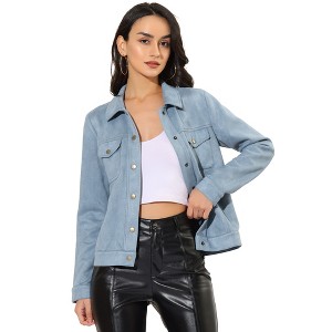 INSPIRE CHIC Women's Turn-Down Collar Flap Pockets Snap Button Faux Suede Jacket - 1 of 4