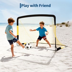Portable Soccer Goal Set with Ball, Pump, Cones & Stakes, Backyard Training Net for Kids & Adults, Easy Setup - 1 of 4