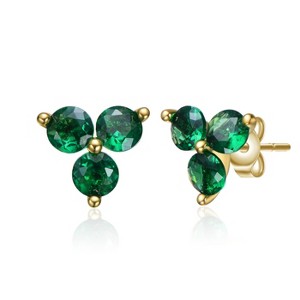 Guili Kids CZ Stud Earrings in 14k Gold Plating—a charming and fun jewelry essential for adding everyday sparkle and style in green or red. - 1 of 3