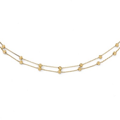Black Bow Jewelry 14k Yellow Gold Diamond-Cut Beaded Half Double Strand 17 Inch Necklace