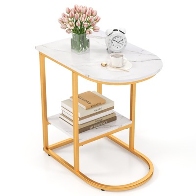 Tangkula C-Shaped Side Table Compact 2-tier Storage End Table for Small Space