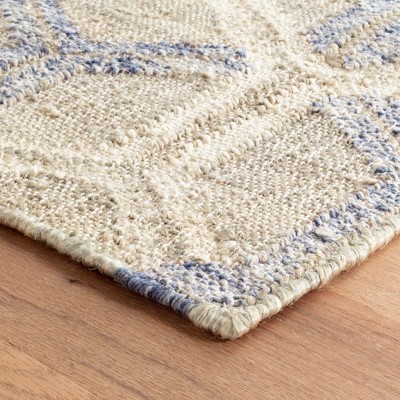 Blue and Natural Flat Woven Cotton Jute Rug, 3' x 5'