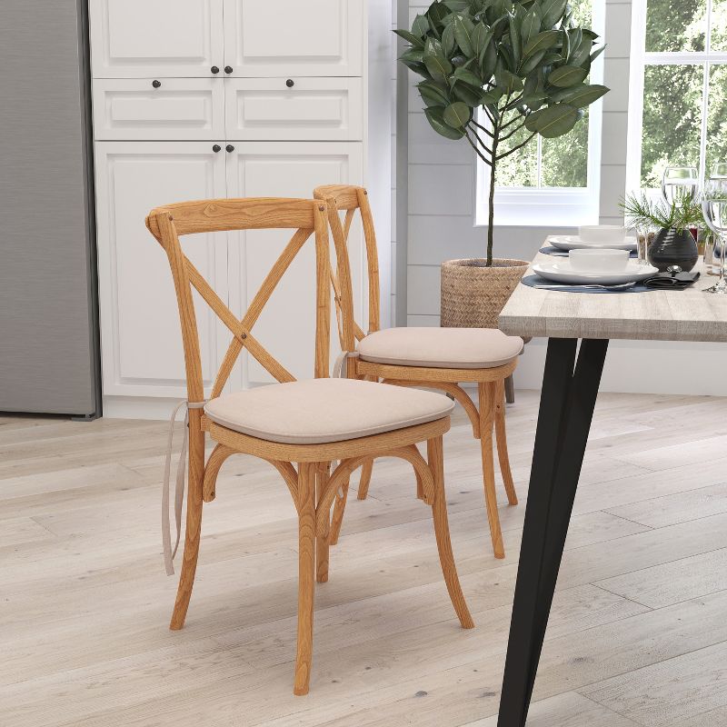 Merrick Lane Stackable Wooden Cross Back Bistro Dining Chair with Cushion, 3 of 8