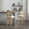 HDZNVF Set of 2 Solid Wood Beige Bar Stools, Classic French Country Wooden Barstools with Upholstered Seating - 3 of 4
