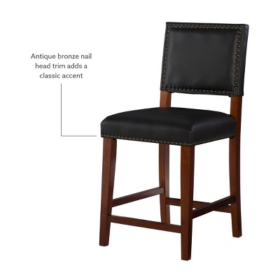 Sapele Finish 24" Brook Counter Stool with Black Leather Cushion