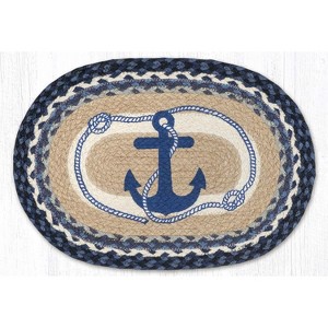Earth Rugs Anchor Oval Placemat – Navy Nautical Table Accent 13"x19" - 1 of 3