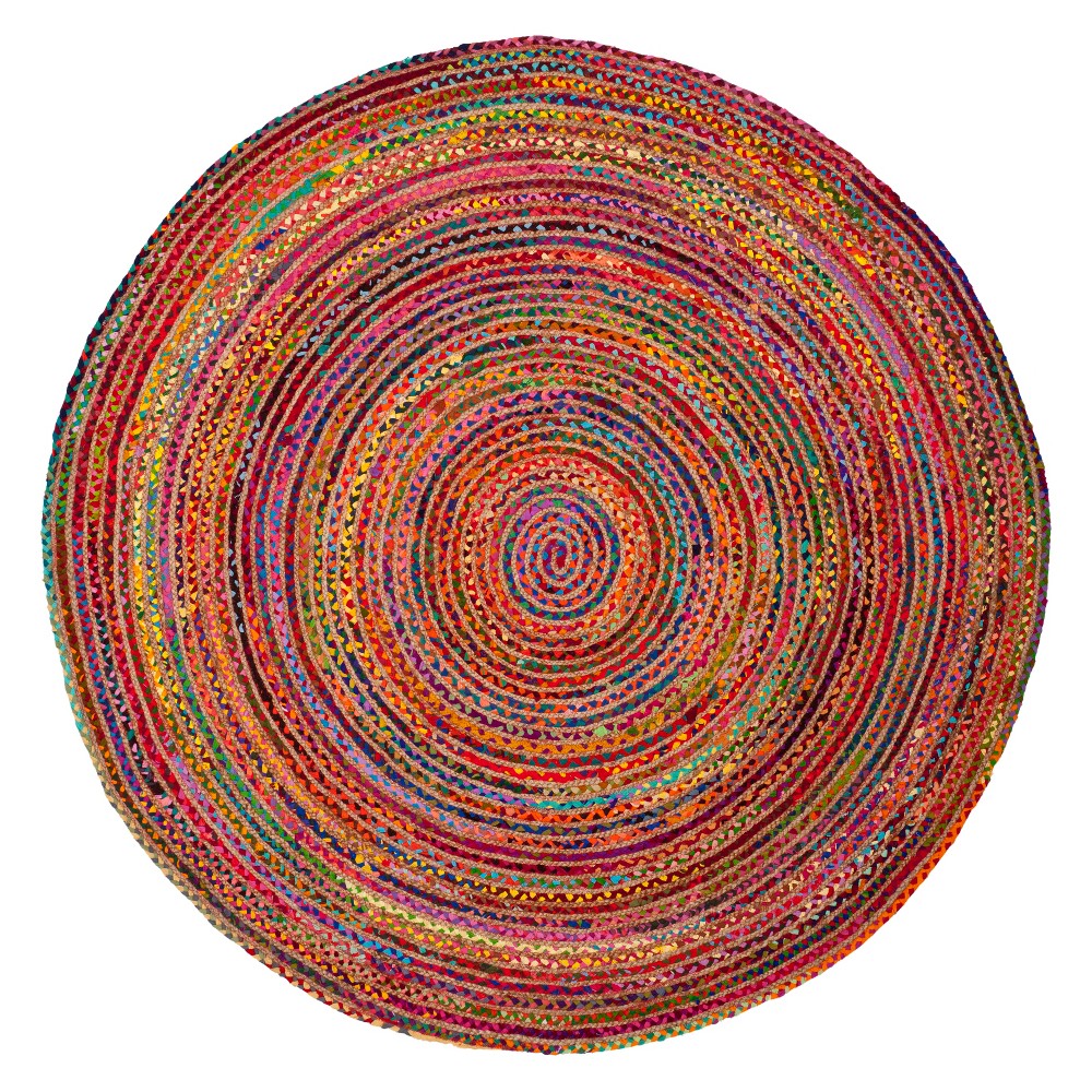  Round Striped Woven Accent Rug Red