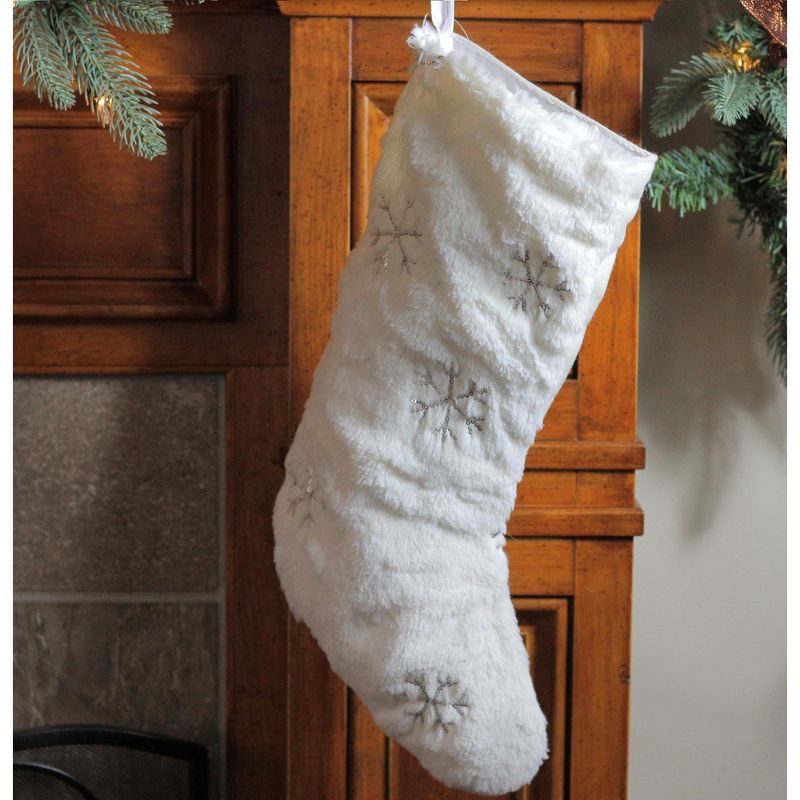 Northlight 18" White Fur Christmas Stocking with Silver Sequined Snowflakes, 2 of 5