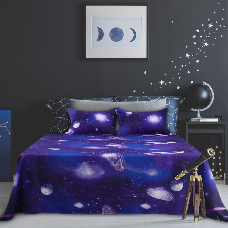 PiccoCasa Polyester Galaxy Stars Pattern Themed Bedding Sets 4 Pcs, 2 of 5