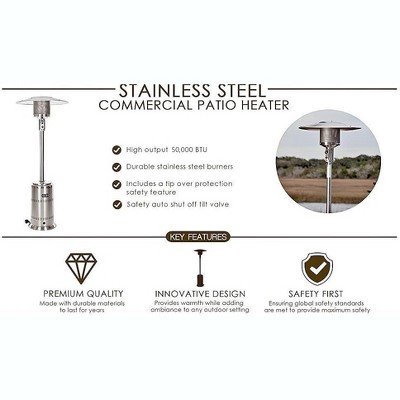 Stainless Steel 50,000 BTU Propane Patio Heater with Wheels