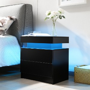 Modern LED Nightstand Wood Table Top with 2 Drawers and Adjustable Lights for Bedroom - 1 of 4