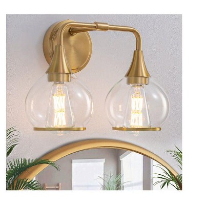 KAISITE 2 - Light Black and Gold Dimmable Bathroom Vanity Light with Globe Glass Shade