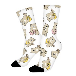 Bear With Guitar Women Printed Crew Socks Funny Funky Socks Soft Polyester Novelty Gifts for Artists Men - 1 of 4