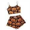 Clotth Halloween Pajamas Women - Cute Print Lettuce Trim Cami and High Waist Shorts Nightwear Set, Funny Sleepwear, Black with Pumpkin Print - 2 of 4