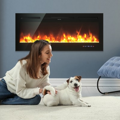 50" Black Wall Mounted Electric Fireplace with Remote Control