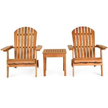 Tangkula Outdoor 3 Pieces Adirondack Chair Patio Furniture Set Eucalyptus Wood