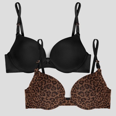 Smart & Sexy Womnes Add 2 Cup Sizes Push-Up Bra 2-Pack Black Hue/Classic  Leopard 42C