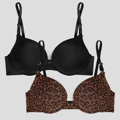 Smart & Sexy Womens Add 2 Cup Sizes Push-up Bra 2-pack Black Hue/classic  Leopard 38c : Target
