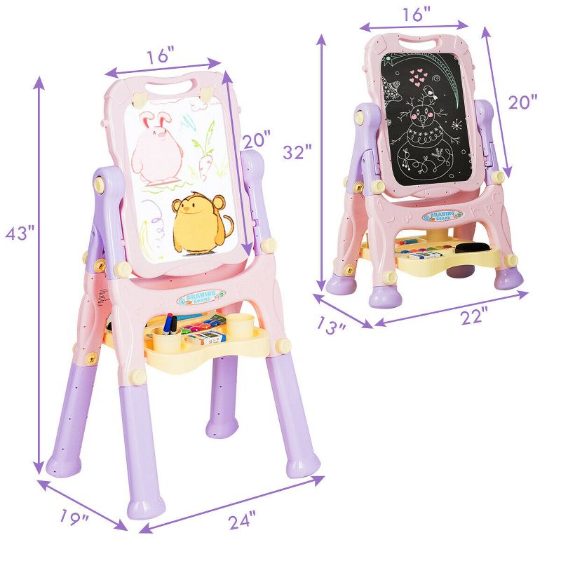 Costway Kids Easel for Two Adjustable Height Double Sided Art Easel, 3 of 11
