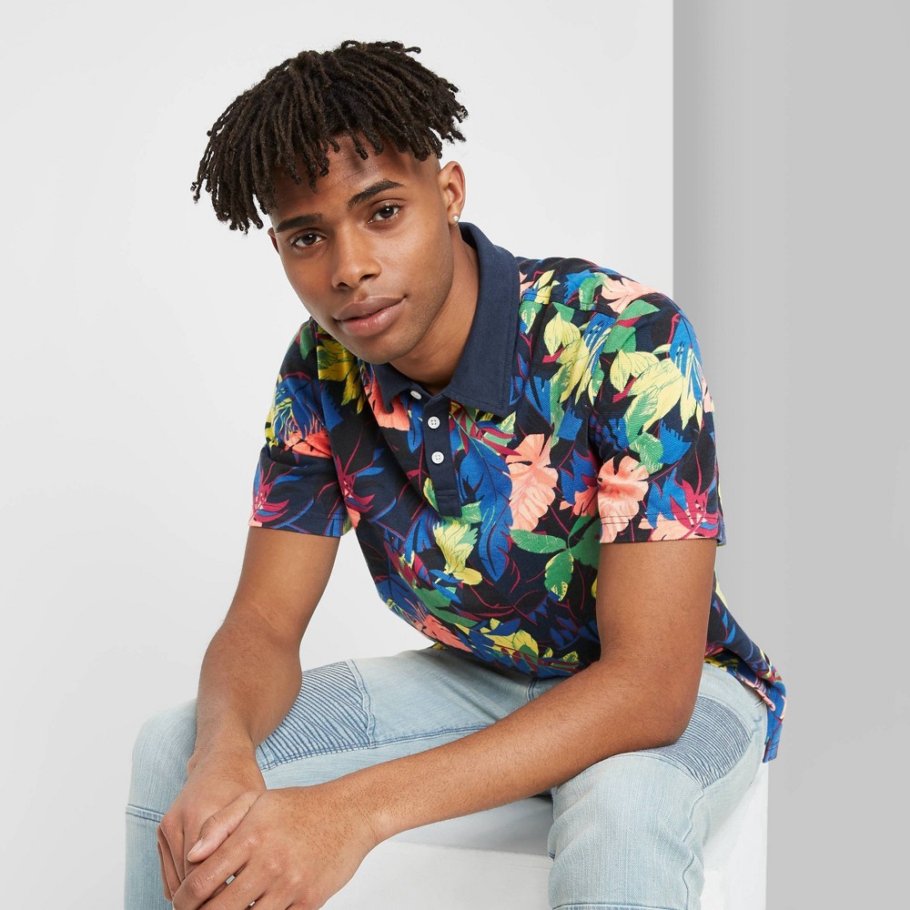 Men's Floral Print Short Sleeve Retro Polo Shirt - Original Use XS, Men's, MultiColored was $17.0 now $11.9 (30.0% off)