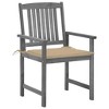vidaXL Patio Chairs 4 Pcs with Cushions - Outdoor/Garden Seating, Solid Acacia Wood - Gray - 3 of 4