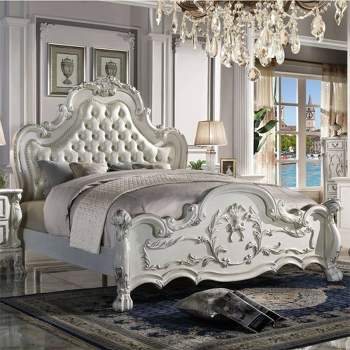 97"California King Bed Dresden Bed Synthetic Leather and Bone White Finish - Acme Furniture