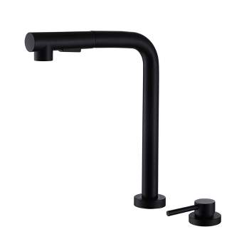 SUMERAIN 2 Hole Kitchen Sink Faucet with Pull Out Sprayer, Side Single Handle Black Finish