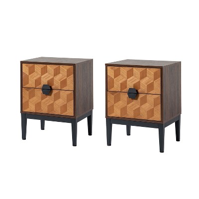Murah Modern 25"Tall 2-Drawer Nightstand with Charging Station and Adjustable Legs Set of 2| HULALA HOME