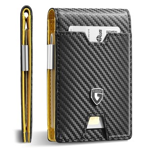 Generic Men's Slim RFID Blocking Leather Wallet with Money Clip Minimalist Carbon - 1 of 4