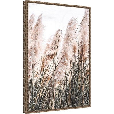 Pampas Grass Sepia Photography Canvas with Beaded Bronze Frame