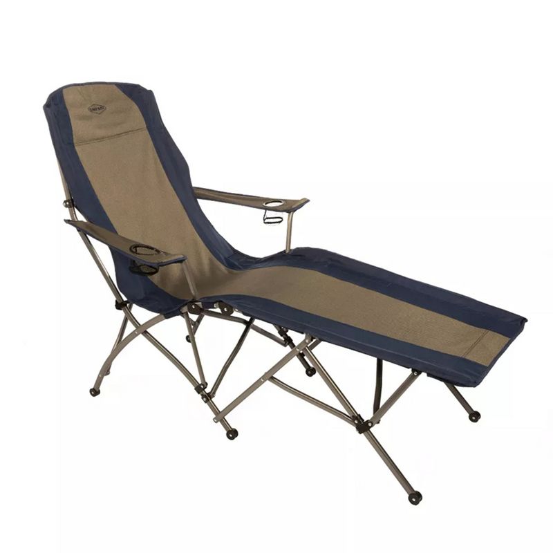 Kamp-Rite Portable Folding Outdoor Soft Arm Lounger Patio Lawn Beach Tanning Chair for Camping Gear, Tailgating, & Sports, 300LB Capacity. Navy/Tan, 1 of 6