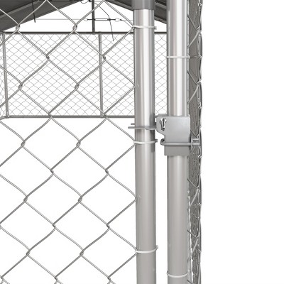Large Silver Galvanized Steel Outdoor Dog Kennel with Roof