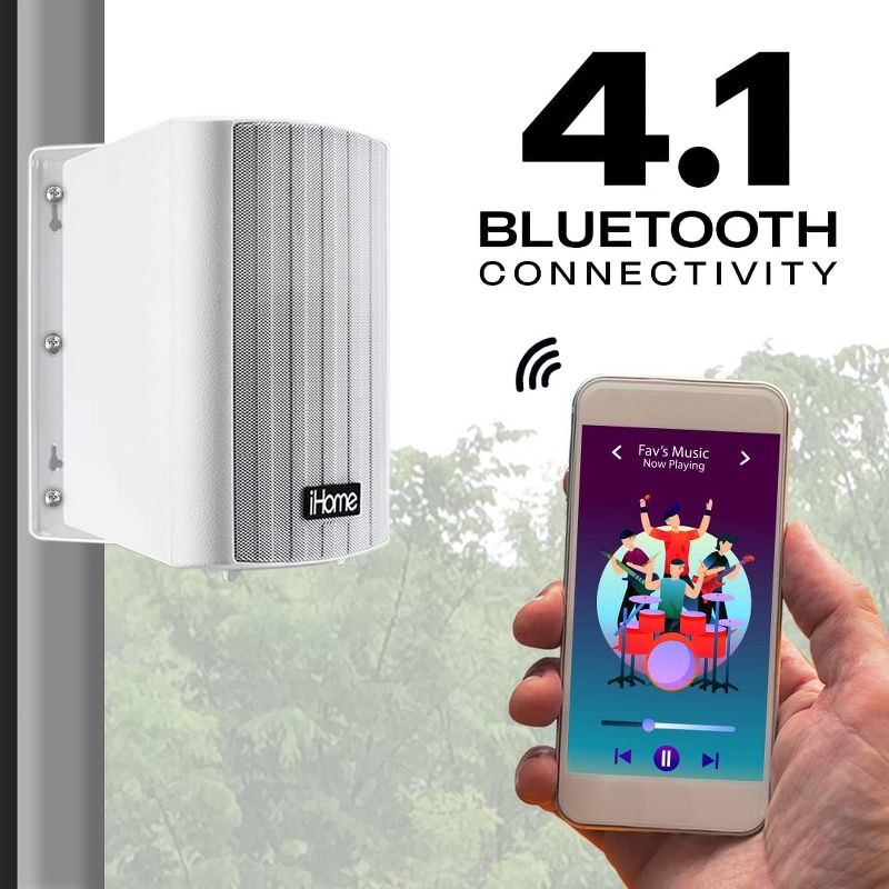 iHome Waterproof Swivel Wall Mountable 4"Outdoor Bluetooth Speaker Pair White, 3 of 4